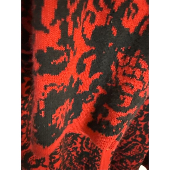 Isaac Mizrahi Live Womens Large Cardigan Red Black Button Up Long Whimsigoth - Picture 4 of 9